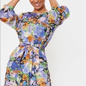 Purple Flirty Floral Print Chiffon Dress